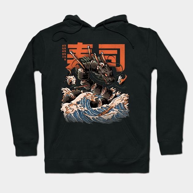 The Black Sushi Dragon Hoodie by Ilustrata